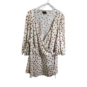 City Chic Golden Polka Dot True Wrap Top 3-Quarter Sleeve-  NWOT